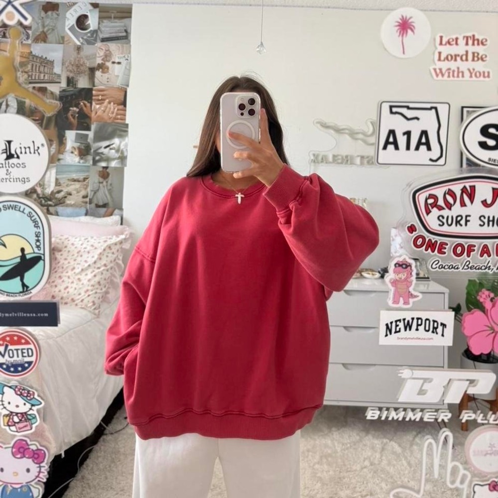 Free people red Crewneck with pockets